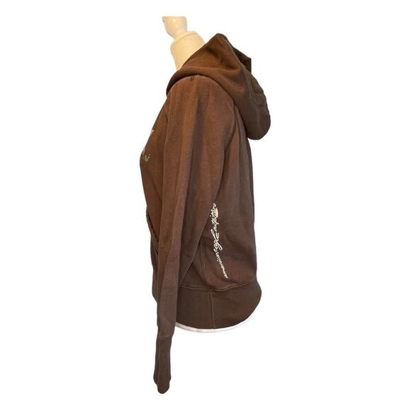 American Eagle Graphic Hoodie Sweatshirt Brown Fleece Long Sleeve Pull-Over M - Picture 2 of 10